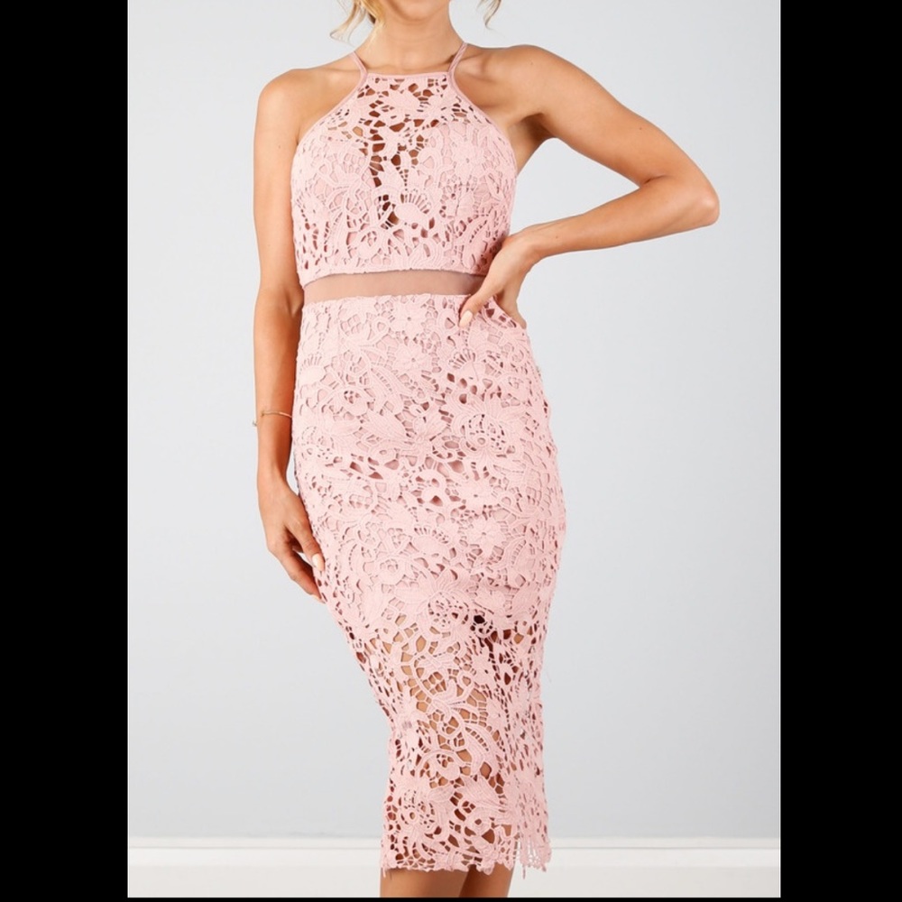 Showpo lace dress in blush